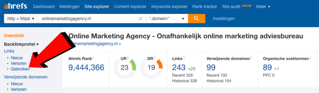 Ahref gebroken links achterhalen