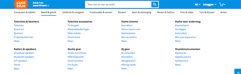 Coolblue navigatie