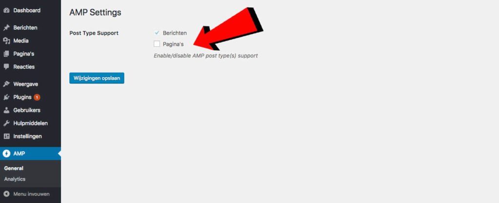 AMP berichten of pagina's
