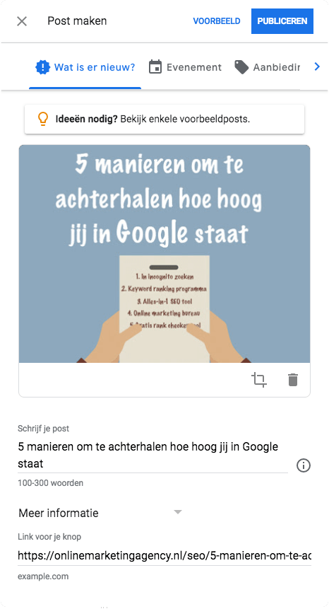 Google Post voorbeeld