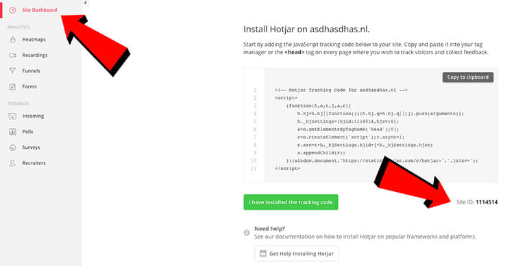 Hotjar Site id achterhalen