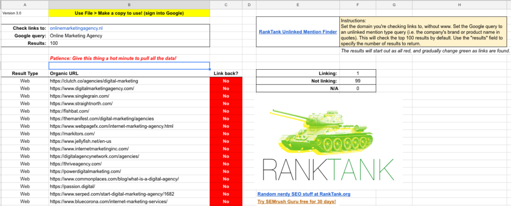 Resultaten ranktank unlinked mention finder