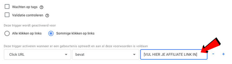 Affiliate link klik invullen