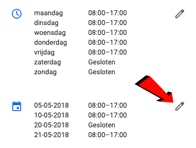 Klok en agenda Openingstijden