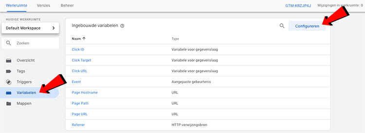 Variabele configureren tag manager