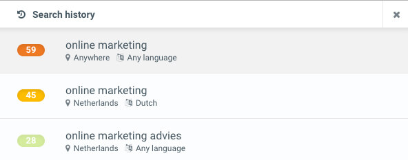 KWFinder zoekgeschiedenis