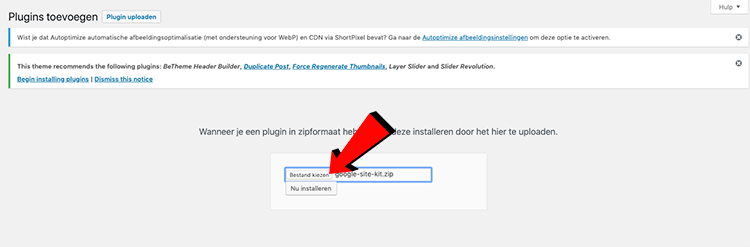 Google site kit installeren