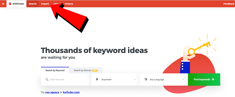 KWFinder import zoekwoordenkopie