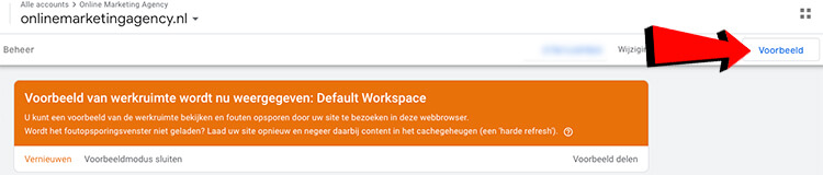 Voorbeeldmodus tag manager