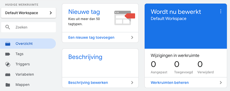 Google Tag Manager werkruimte