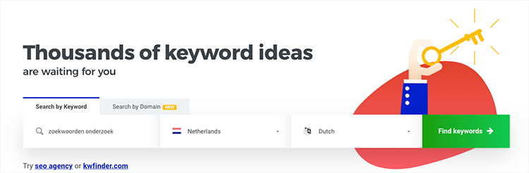 Zoekwoorden en volumes achterhalen kwfinder