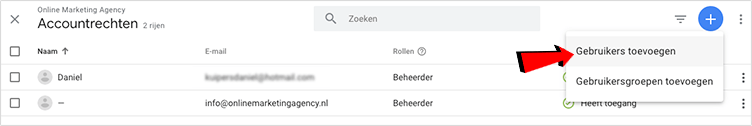 Google Tag Manager gebruikers toevoegen