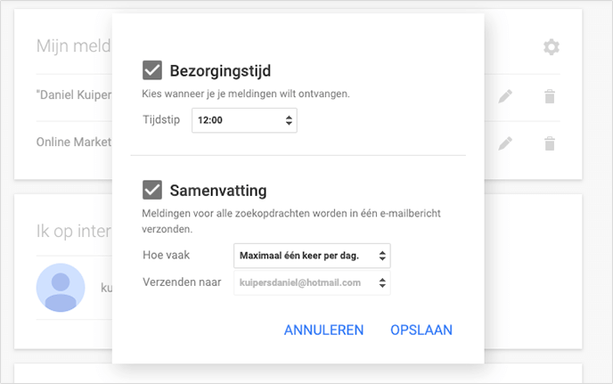 Melding bezorgingstijd en samenvatting