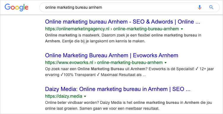 googlen op belangrijkste zoekwoorden