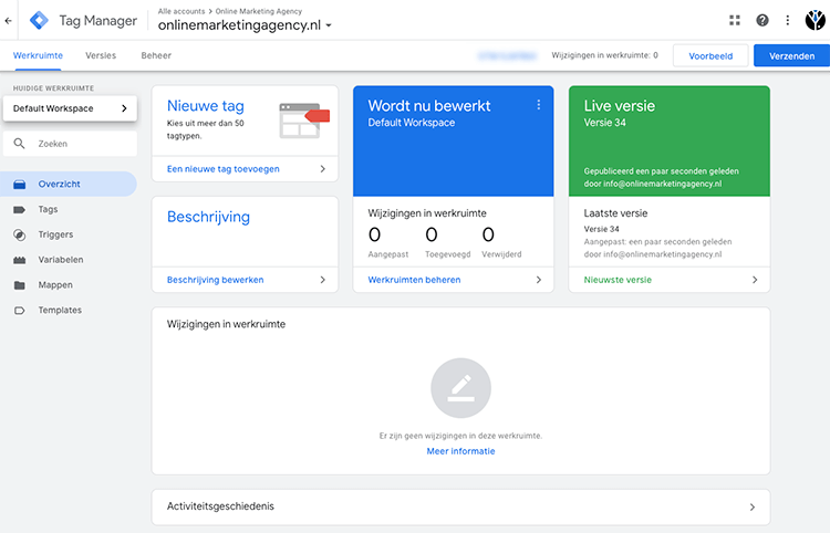 google tag manager overzicht