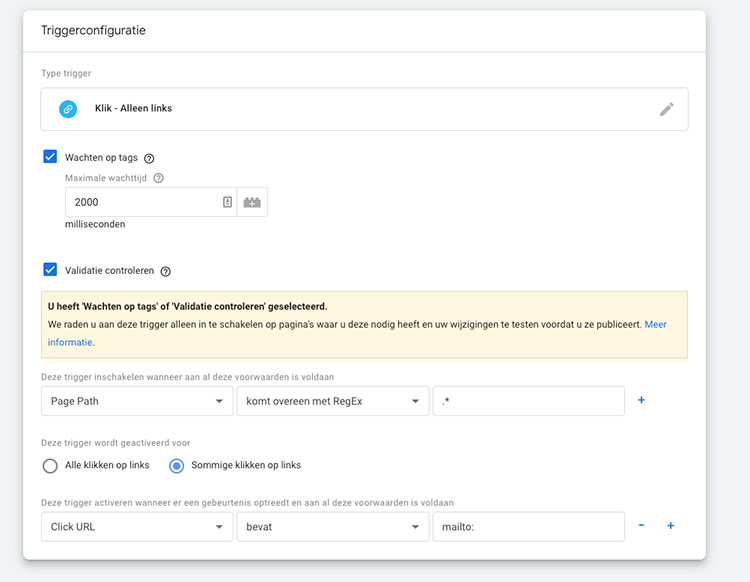 trigger klikken op emailadres google tag manager