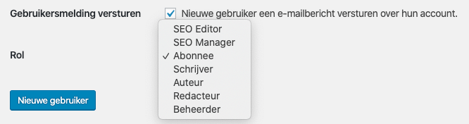 Gebruikersmelding en beheerdersrollen wordpress