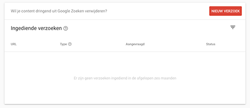Nieuw verzoek zoekresultaat verwijderen Google