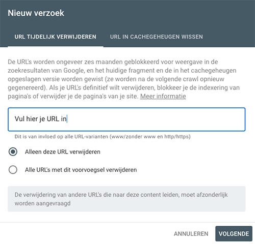 Zoekresultaat uit Google verwijderen verzoek