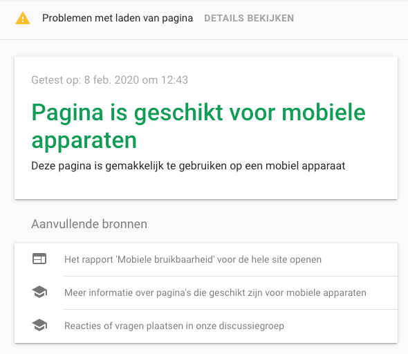 mobielvriendelijke test Google