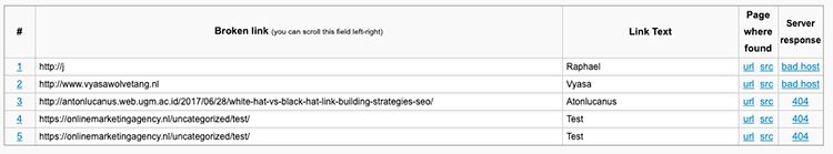 Kapotte links binnen website