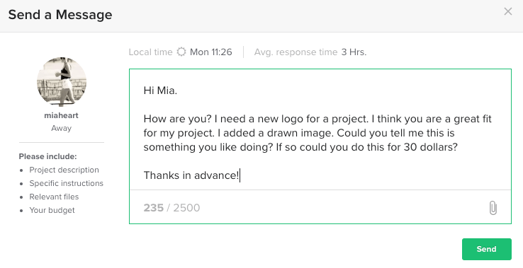 contact opnemen met fiverr freelancer