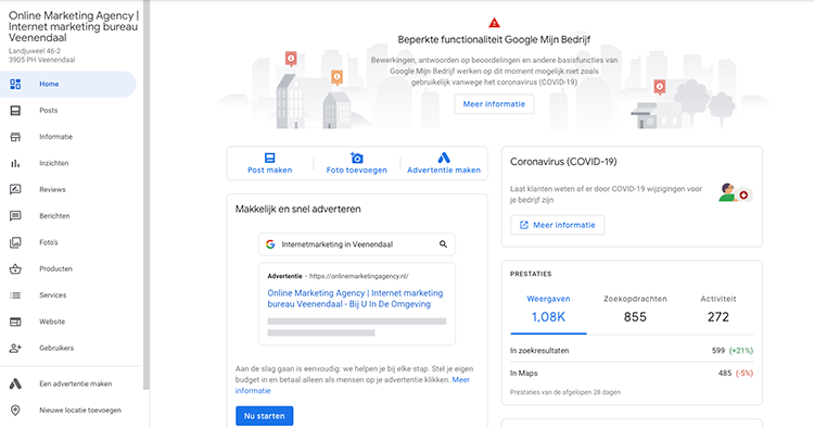 Google Mijn Bedrijf back end