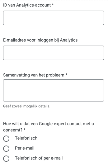 Google help formulier