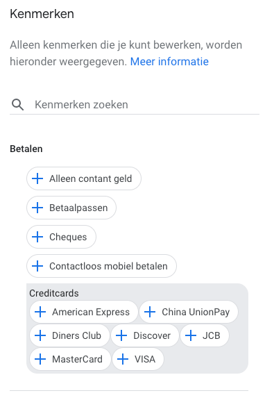 Kenmerken binnen Mijn bedrijf