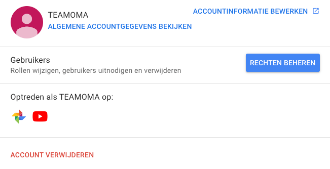 Rechten beheren youtube kanaal