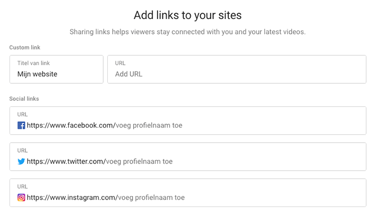 Youtube account aanmaken social links