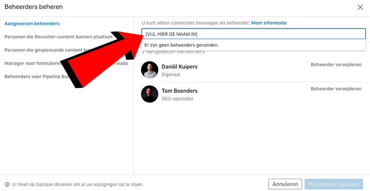 Beheerders beheren linkedin bedrijvenpagina