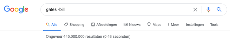 Zoekwoorden uitsluiten operator