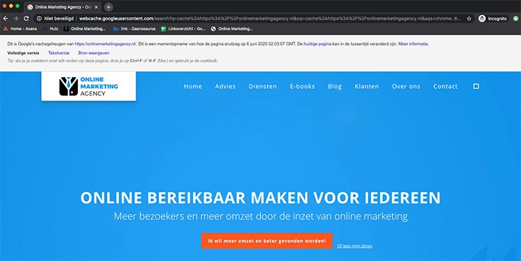 cache pagina ophalen