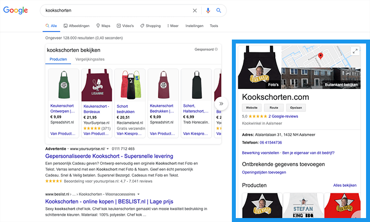 Google Mijn bedrijf voorbeeld