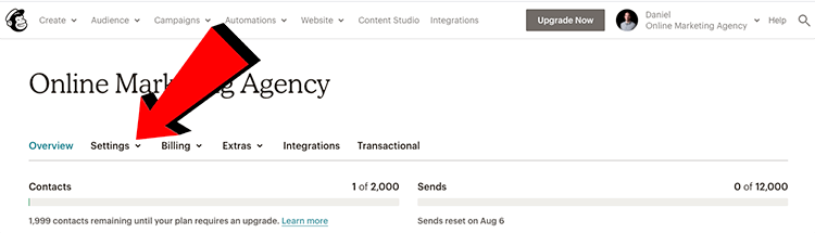 Mailchimp instellingen