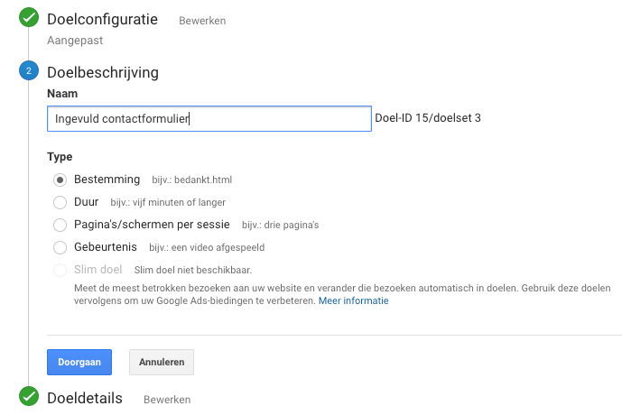 Google Anlaytics conversie instellen bedankpagina