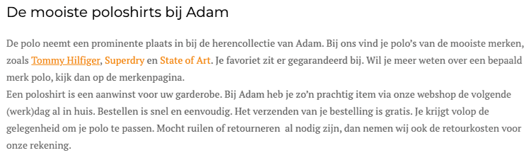 Interne linken bij categoritekst