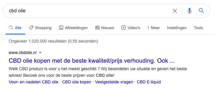 Zoekwoord in bedrijfsnaam voorbeeld