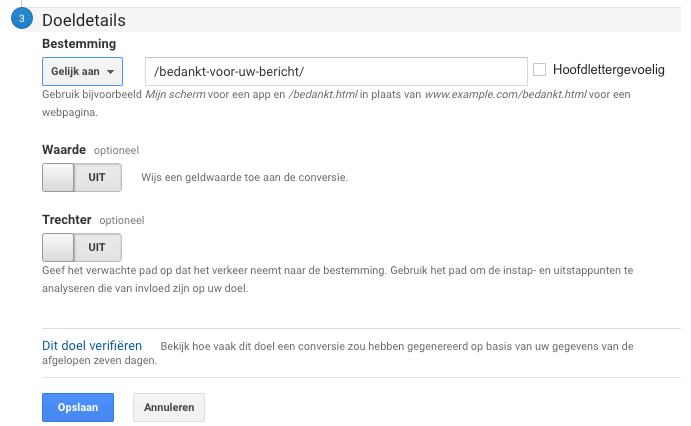 bedankpagian koppelen analytics