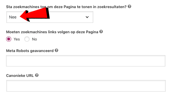 bedankpagina op noindex