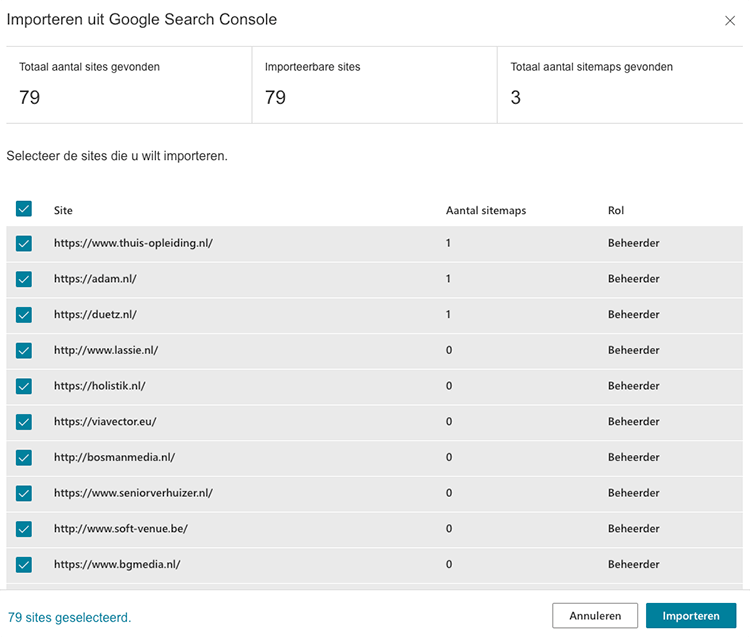 Importeren uit google search console