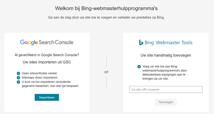 Search Console data importeren bing