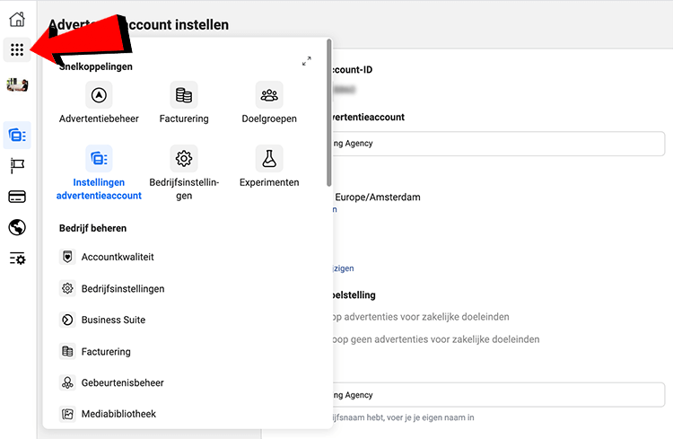 Instellingen advertentieaccount