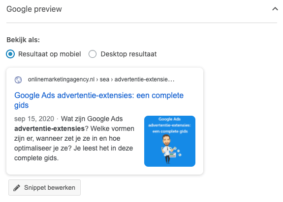 yoast zoekresultaat simuleren