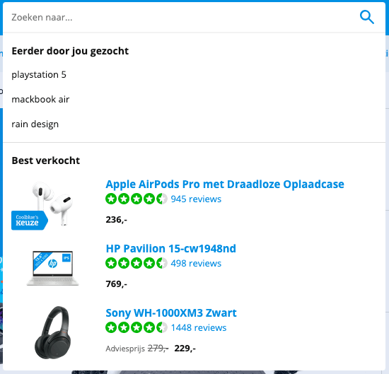 zoekgeschiedenis zoekfunctie