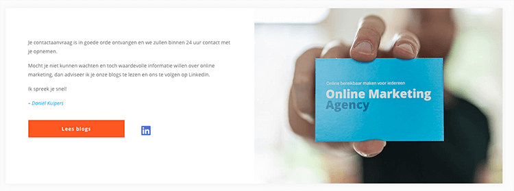 bedankpagina Online marketing agency
