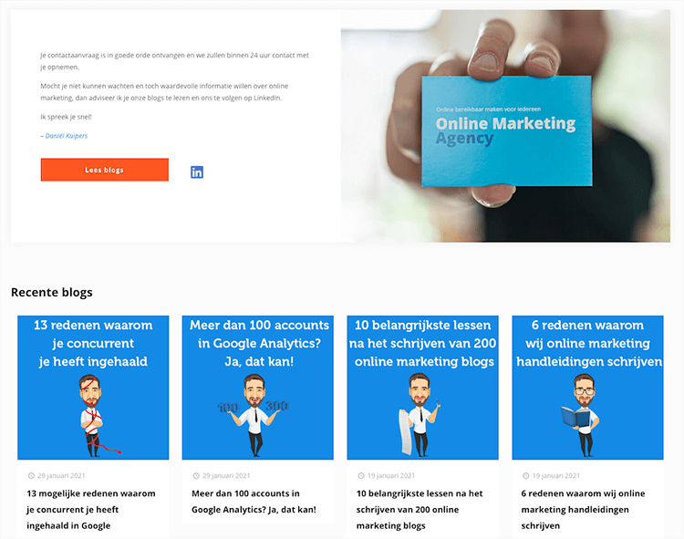 relevante content op bedankpagina