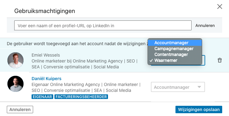 accountmanager toevoegen linkedin