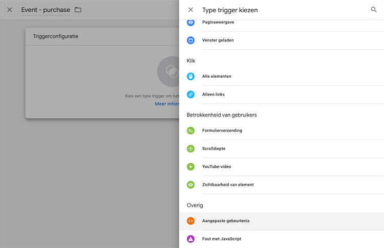 Aangepaste gebeurtenis tag manager